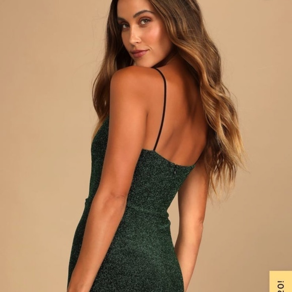 Lulus Take Me Anywhere Green Sparkly Asymmetrical Bodycon Mini Dress NWT - Picture 2 of 8